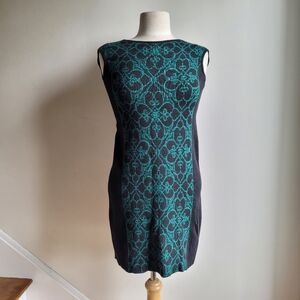 🇮🇹  LUISA SPAGNOLI Floral 100% Wool knit Sleeveless Dress Black Green S